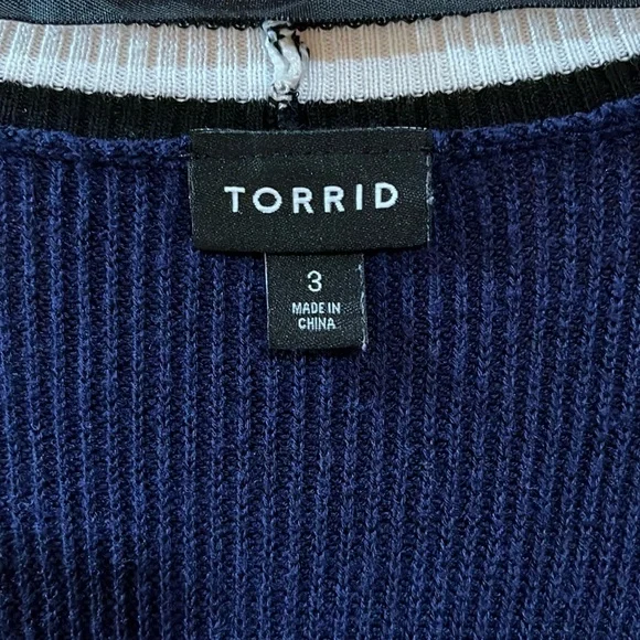 Torrid Colorblock Navy Blue Open Front Long Line Cardigan Sweater Size 3 - Picture 4 of 14